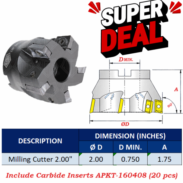 SET Milling Cutter SHELL-2.00"